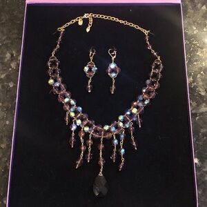 NIB Suzanne Somers NECKLACE EARRINGS SET Bib Statement Dangle Aurora B Crystals